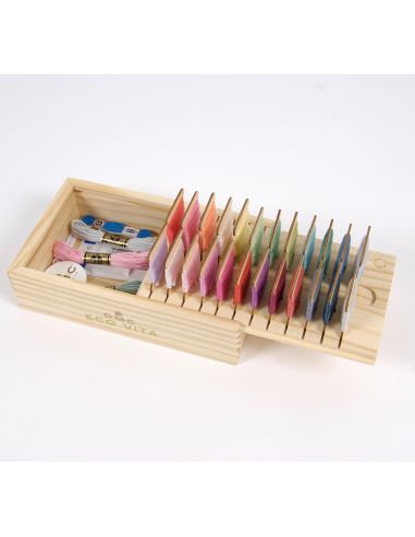 Boîte de rangement avec 24 cartelettes en bois DMC
