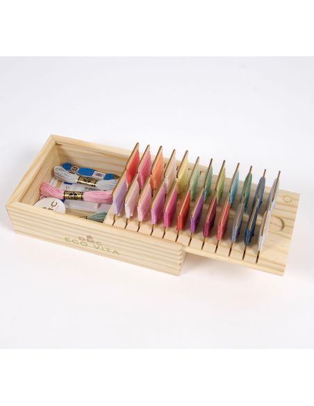 Boîte de rangement avec 24 cartelettes en bois DMC