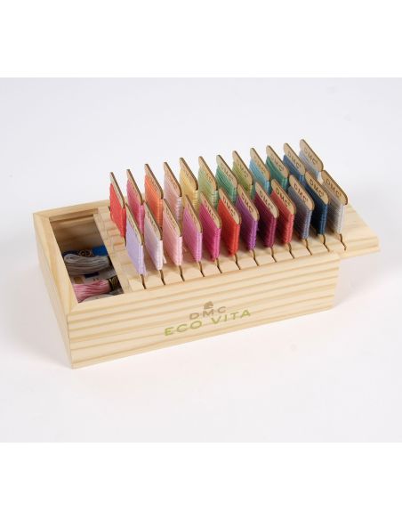 Boîte de rangement avec 24 cartelettes en bois DMC