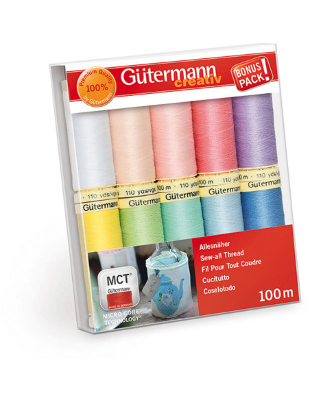 Set de 10 fils à coudre polyester Gütermann - Pastel