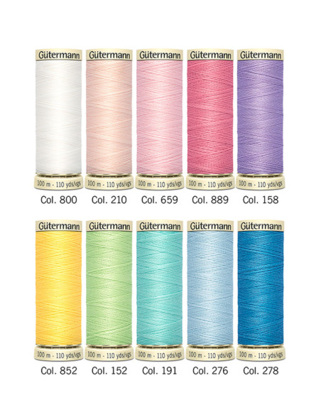 Set de 10 fils à coudre polyester Gütermann - Pastel