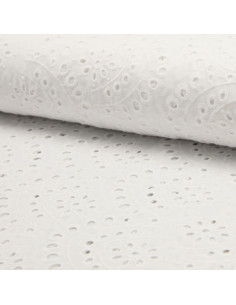Tissu broderie anglaise blason - Blanc
