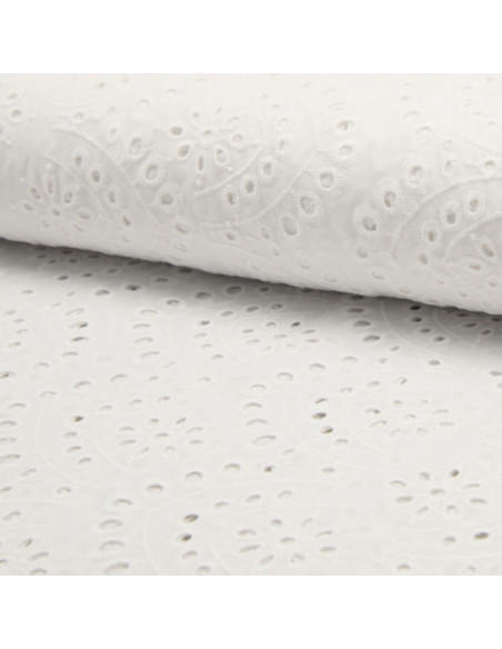 Tissu broderie anglaise blason - Blanc