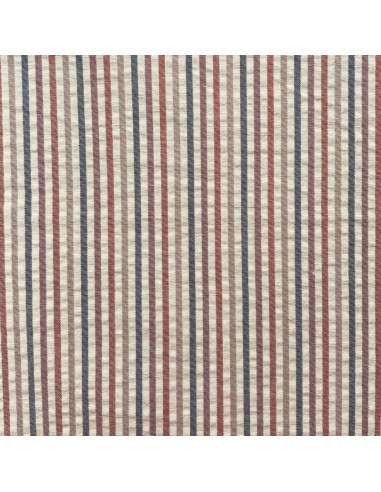 Tissu Seersucker à rayures fines - Pêche et toffee