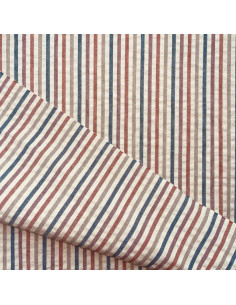 Tissu Seersucker à rayures fines - Pêche et toffee
