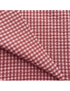 Tissu Seersucker à carreaux - Bordeaux et rose thé