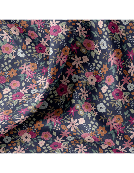 Tissu popeline de coton - Olga marine et rose