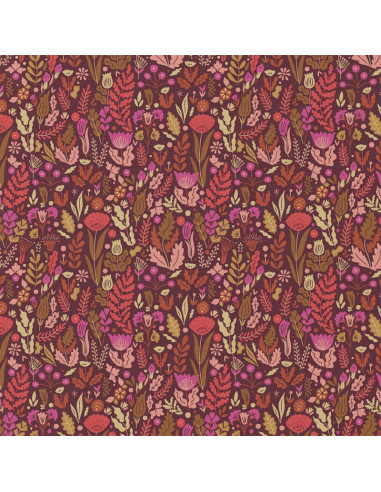 Tissu popeline de coton - Malvina chocolat et rose