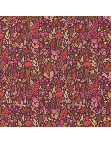 Tissu popeline de coton - Malvina chocolat et rose