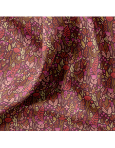 Tissu popeline de coton - Malvina chocolat et rose