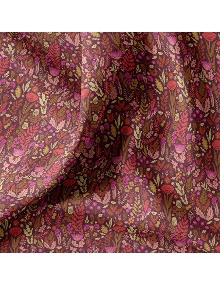 Tissu popeline de coton - Malvina chocolat et rose