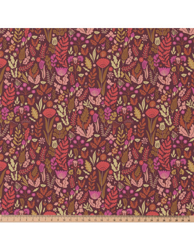 Tissu popeline de coton - Malvina chocolat et rose
