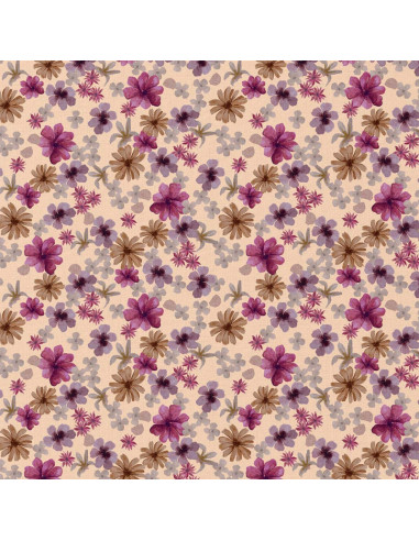 Tissu popeline de coton - Aster violet et pêche
