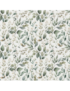 Tissu popeline de coton - Luara blanc et vert 2
