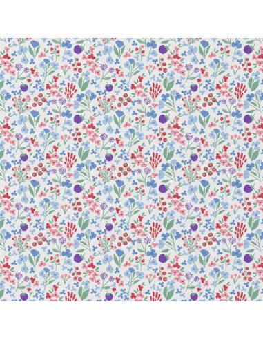 Tissu popeline de coton - Céline blanc et bleu