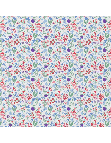 Tissu popeline de coton - Céline blanc et bleu