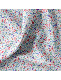 Tissu popeline de coton - Céline blanc et bleu