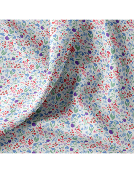 Tissu popeline de coton - Céline blanc et bleu