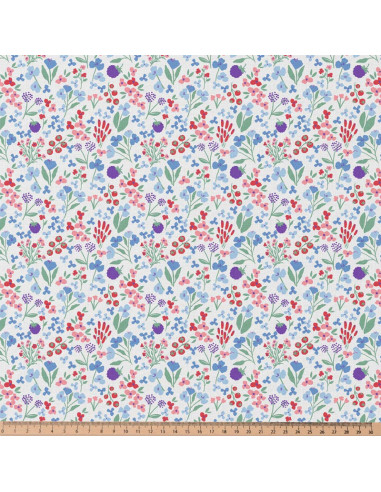 Tissu popeline de coton - Céline blanc et bleu
