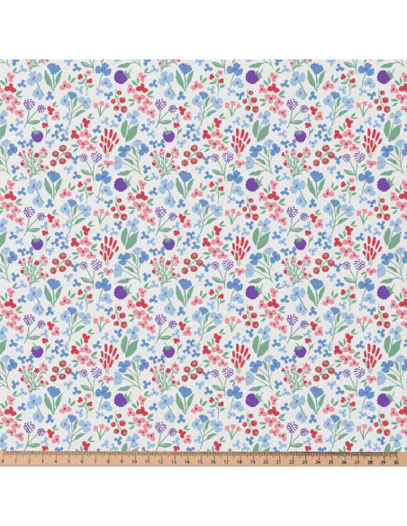 Tissu popeline de coton - Céline blanc et bleu