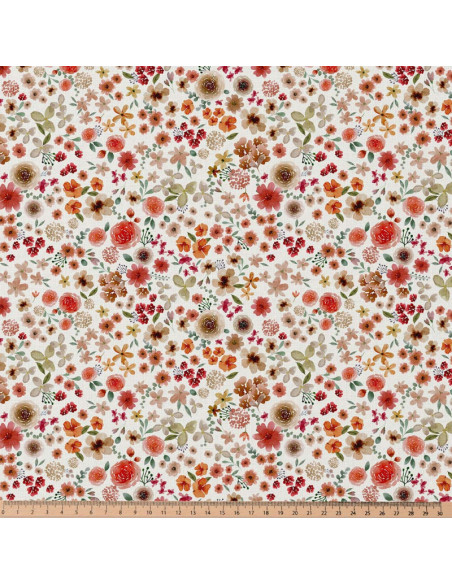 Tissu popeline de coton - Hortense écru et rouge