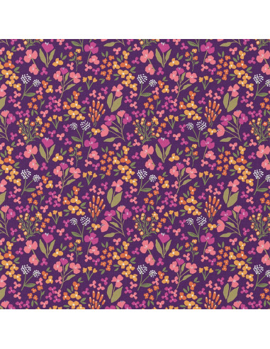 Tissu popeline de coton - Bibury violet et jaune