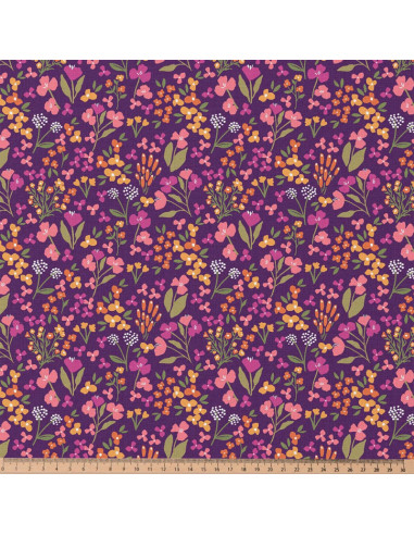 Tissu popeline de coton - Bibury violet et jaune