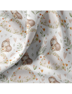 Tissu popeline de coton - Niouchka blanc et rose