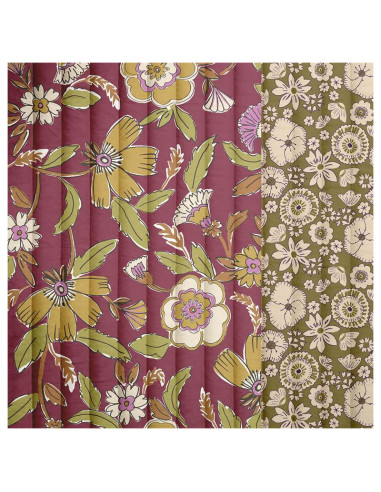 Tissu coton matelassé - Malana prune et vert