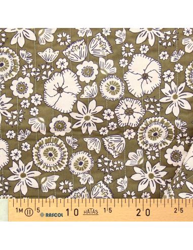 Tissu coton matelassé - Malana prune et vert