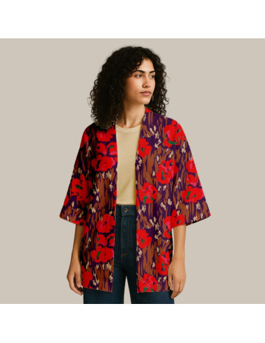 Tissu viscose - Amaya violet et rouge