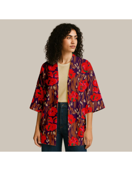Tissu viscose - Amaya violet et rouge