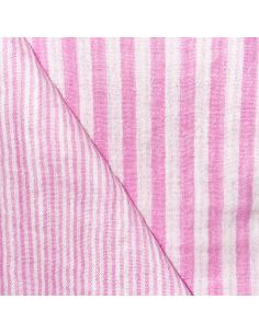 Tissu double gaze gaufrée rayures - Bubblegum et blanc cassé