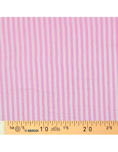 Tissu double gaze gaufrée rayures - Bubblegum et blanc cassé
