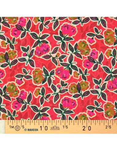 Tissu viscose - Fanou rouge et rose