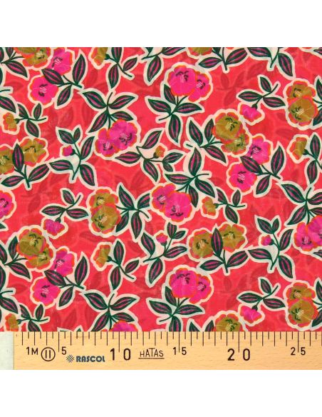 Tissu viscose - Fanou rouge et rose