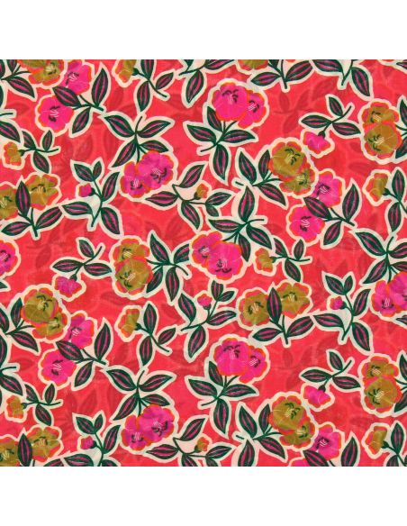 Tissu viscose - Fanou rouge et rose