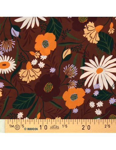Tissu viscose - Moricette marron et orange