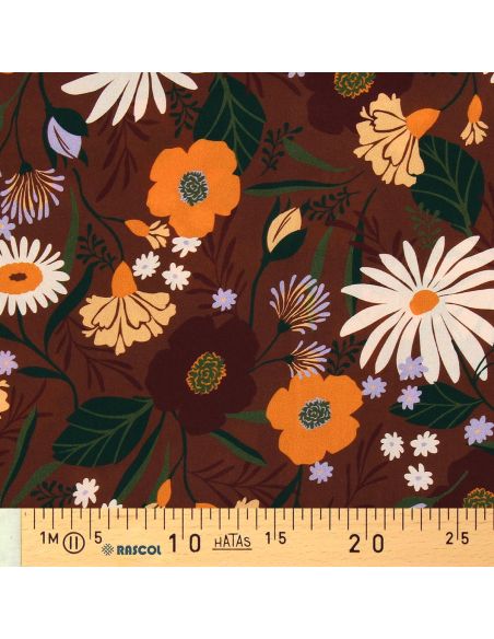 Tissu viscose - Moricette marron et orange