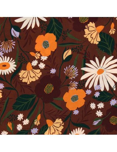 Tissu viscose - Moricette marron et orange