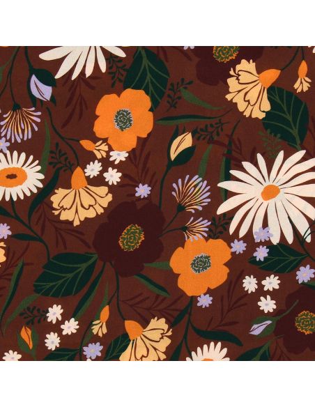 Tissu viscose - Moricette marron et orange