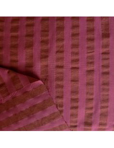 Tissu Seersucker à rayures larges - Bordeaux et bois de rose