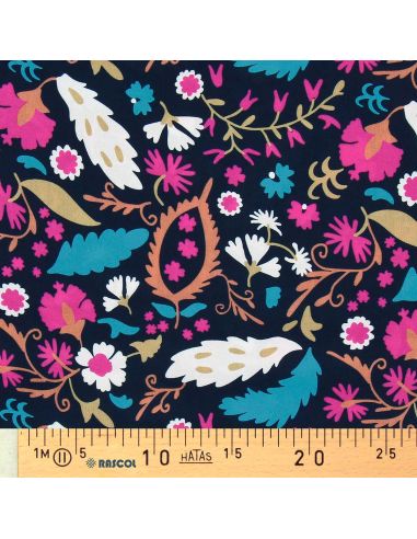 Tissu viscose - Alio bleu et rose