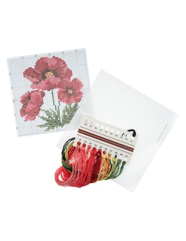 Mini kit point de croix compté - Coquelicots