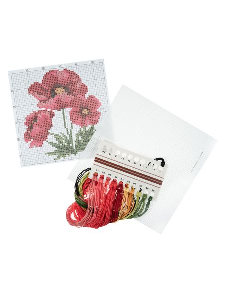 Mini kit point de croix compté - Coquelicots