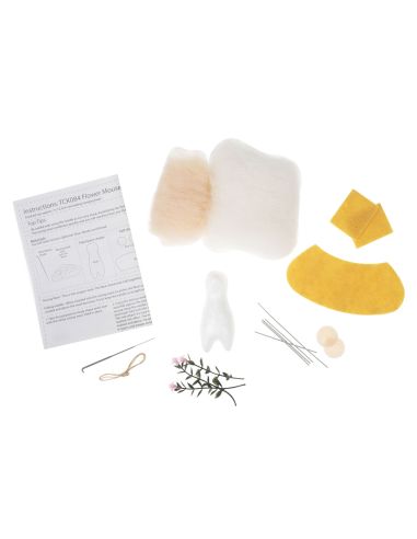 Kit de feutrage à l'aiguille - Souris bouquet de fleurs