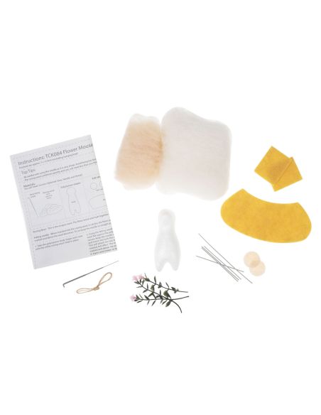 Kit de feutrage à l'aiguille - Souris bouquet de fleurs