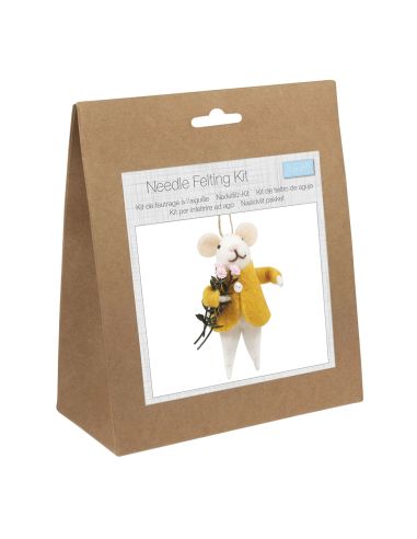Kit de feutrage à l'aiguille - Souris bouquet de fleurs