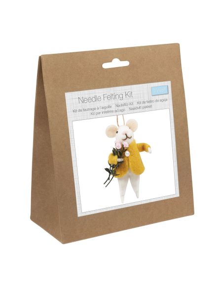 Kit de feutrage à l'aiguille - Souris bouquet de fleurs