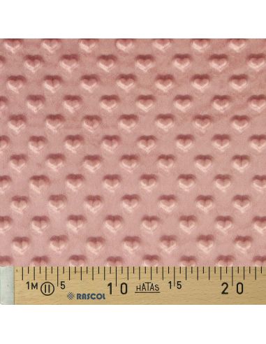 Tissu minky coeur - Vieux rose